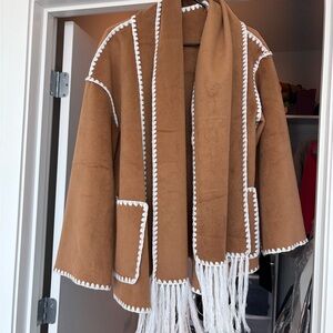 Amazon Tan Pea Coat with White Accents